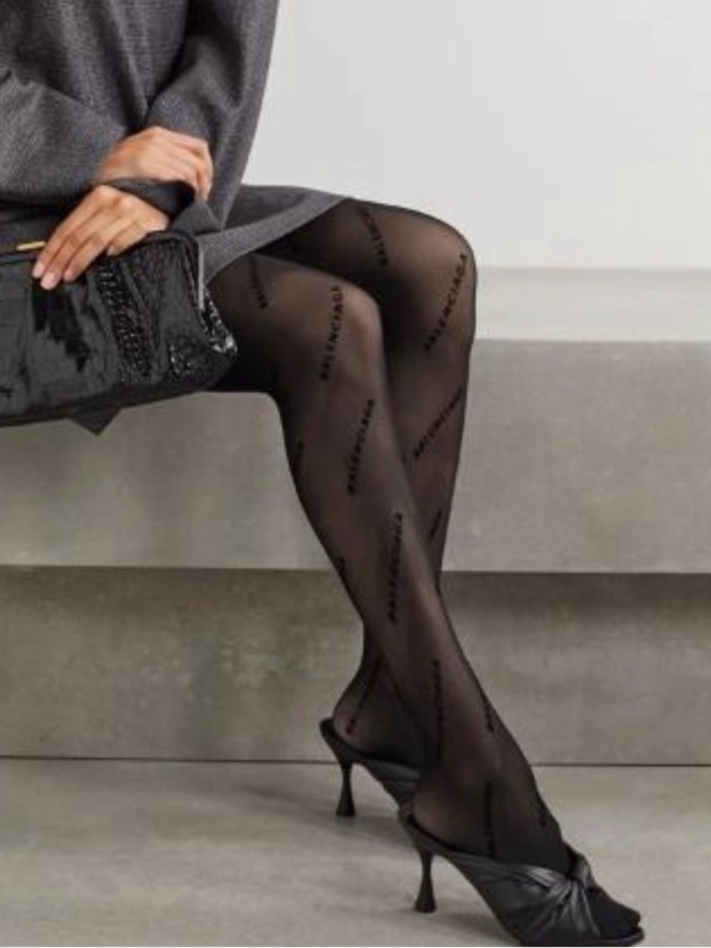 Tried on / like new AUTHENTIC Balenciaga Black Logo-Pattern Sheer Tights